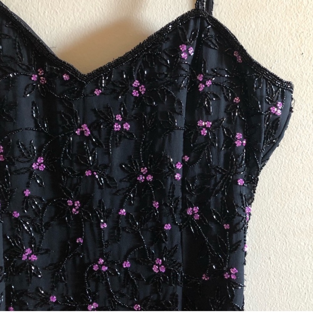 Vintage black floral beaded (100% silk) cocktail semiformal dress (Paradise NYC)